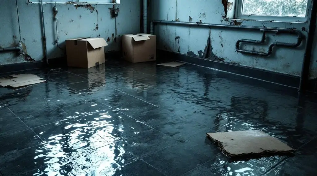 Flooded basement with water extraction equipment ready for cleanup