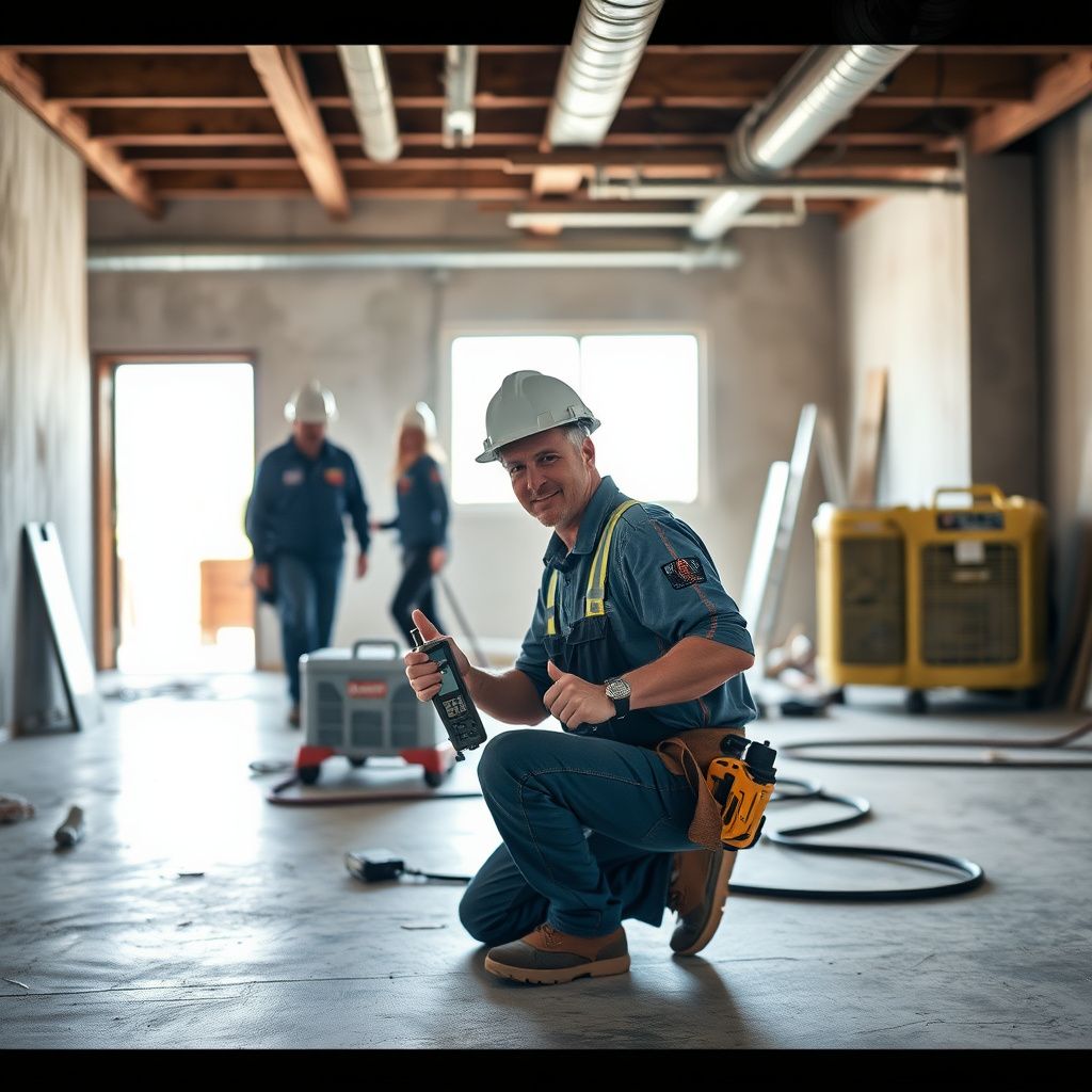 A Heritage Water Restoration technician explaining the drying process to a homeowner in a clean, restored living room in Tolleson, Arizona.