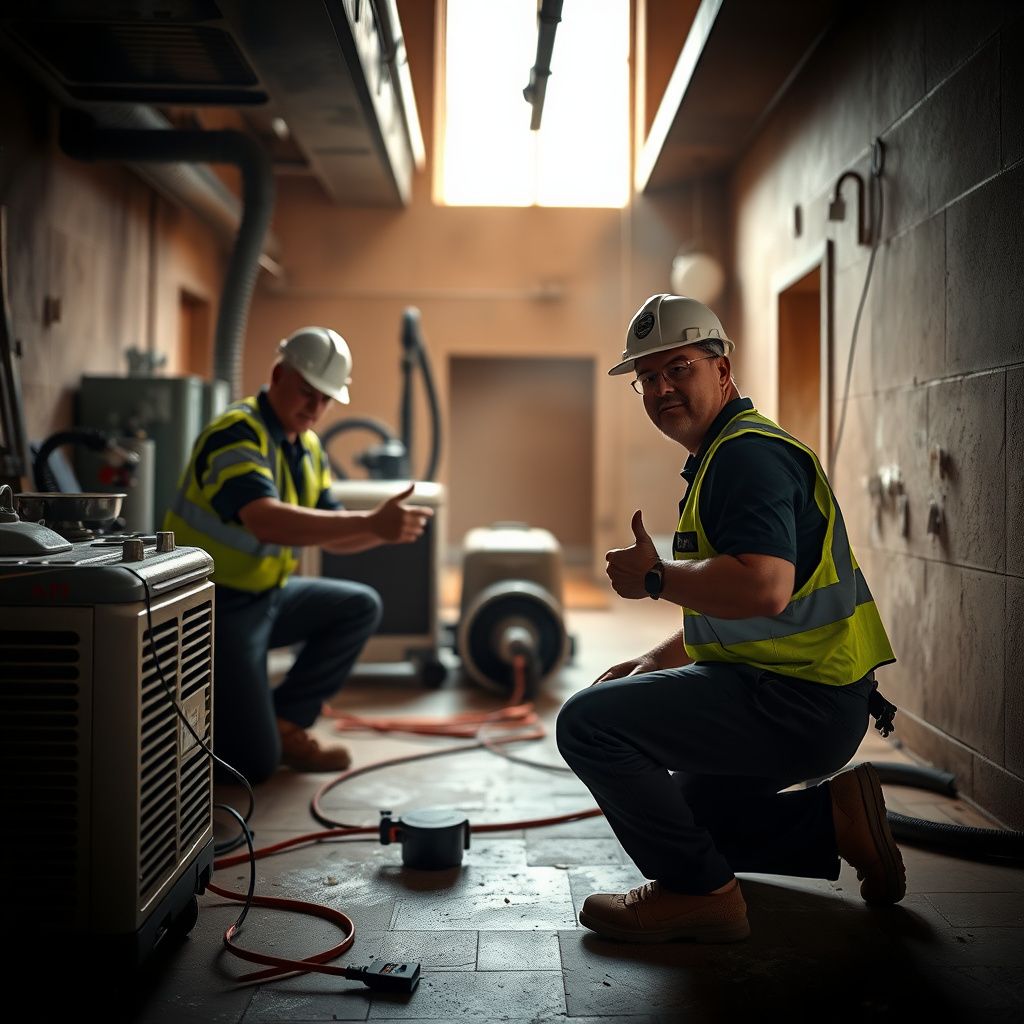 A Heritage Water Restoration technician explaining the water damage restoration process to a homeowner in a modern Scottsdale living room.